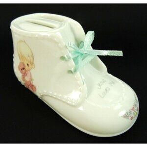 Precious Moments Baby Shoe Bank w Photo Frame Unisex Jesus Loves Me Vintage 90s